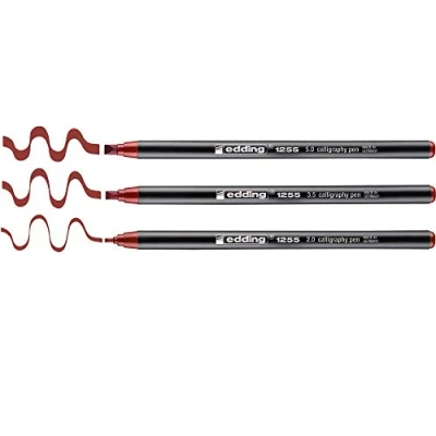 Image of edding 1255 calligraphy pen crimson lake 3 pens nib 2 5 mm fibre for paper, wood, terracotta, canvas hand lettering, bullet journals, thank you cards, books