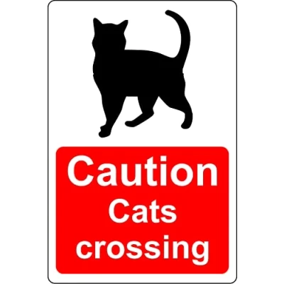 Image of Caution cats crossing road Pet Safety sign 3mm Aluminium (300mm x 200mm)