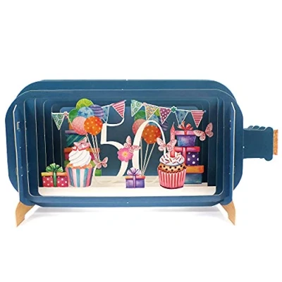 Image of Message in A Bottle Cupcake 50th Pop Up Birthday Greeting Card by Alljoy Cards MIB103