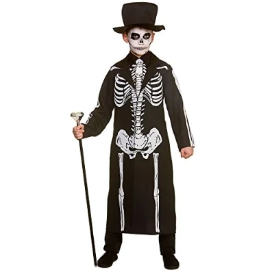 Image of Kids Boys Day of the Dead Skeleton Halloween Fancy Dress Costume, Black &amp; White, 8 10 years