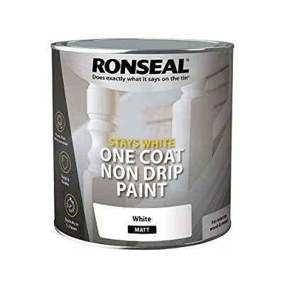 Image of Ronseal RSLOCSWMP25L One Coat Stays Matt Paint, White, 2.5 Litre
