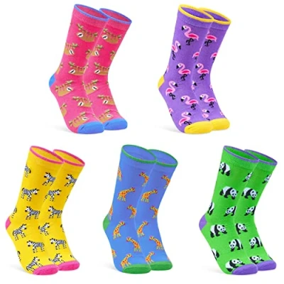 Image of CityComfort Womens Socks, Calf Length Colourful Funny Socks Soft Breathable Pack of 5 (Multi Animals)