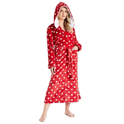 Image of CityComfort Dressing Gowns For Women, Soft Fleece Women&#039;s Robes (Red/White, M)