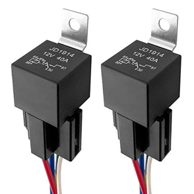 Image of QWORK® 2 PCS 5 Pin 12V 40A Car Relay Heavy Duty Kits with Socket and Wires Harness for