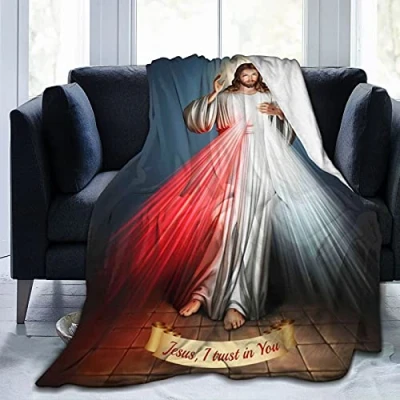 Image of Hdadwy Jesus Divine Mercy Soft Throw Blanket All Season Warm Blankets Lightweight Tufted Fuzzy Flannel Fleece Throws for Bed Sofa Couch Office 50&quot;x40&quot;