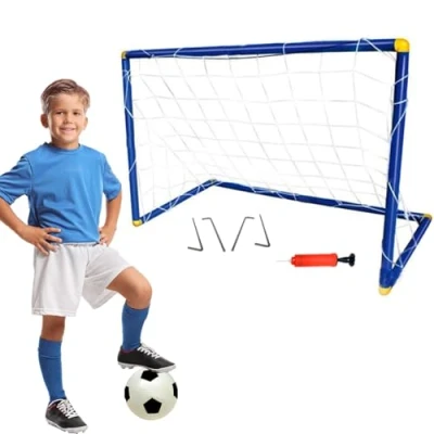 Image of kidoloop Portable Large Instant Football Goal Set with Ball and Pump, Outdoor Indoor Kids Fun Activity Soccer Set, Net Pump Pegs Training