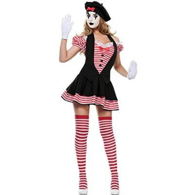 Image of Ladies Adult Mime Artist Costume French Carnival Silent Movie Halloween Fancy Dress Outfit (Small)