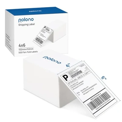 Image of Thermal Labels, POLONO 4&quot; x 6&quot;（100mmx150mm） Direct Shipping Labels (Pack of 500), Perforated Fanfold Compatible with PL60 Label Printer MUNBYN, Rollo, IDPRT SP410