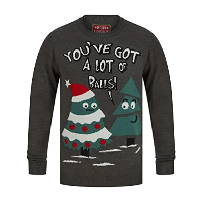 Image of Tokyo Laundry Men&#039;s Lot of Balls Motif Novelty Christmas Jumper Dark Grey Marl L