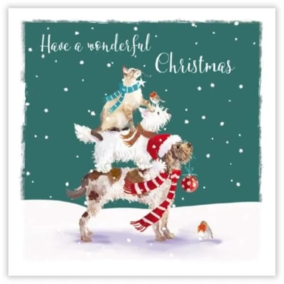 Image of GBCC Charity Christmas Cards Pack of 20 with Festive Dogs and Cats Designs Eco Friendly Xmas Multipack Envelopes