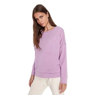 Image of Trendyol Women&#039;s Scoop Neck Plain Regular Sweatshirt, Lila, S UK