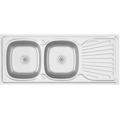 Image of vidaXL Kitchen Sink with Double Sinks Silver 1200x500x155 mm Stainless Steel