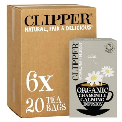 Image of Clipper Organic Chamomile Tea Bags 120 Infusion Teabag Sachets (6 x Boxes of 20) Bulk Buy for Home &amp; Catering Caffeine Free Herbal Eco Conscious, Natural, Unbleached Biodegradable