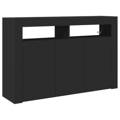 Image of vidaXL sideboard black engineered wood with led lighting 116x30x75 cm modern storage cabinet for living or dining area