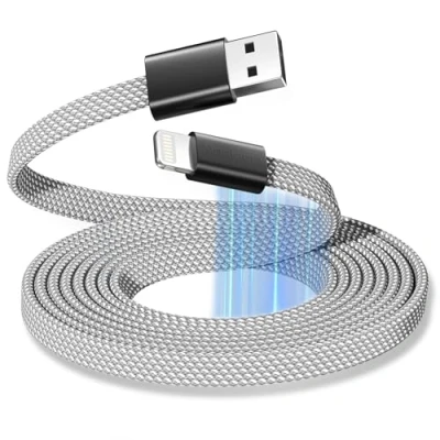 Image of Magtame Magnetic Coiled Lightning Cable, 5FT MFi Certified iPhone Charger Cable Fast Charging, Flat Wrapped Cord Braided for Car Compatible with 14 13 12 11 Pro Max XR XS X