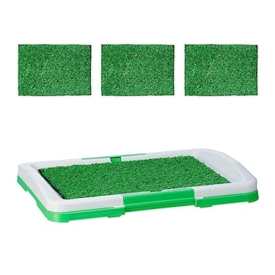 Image of Relaxdays Puppy Litter Tray, Dog, Toilet, Indoor &amp; Outdoor, 4X Grass Mats, HxWxD: 5.5 x 45.5 33, Plastic, White/Green, 100%, 33 cm