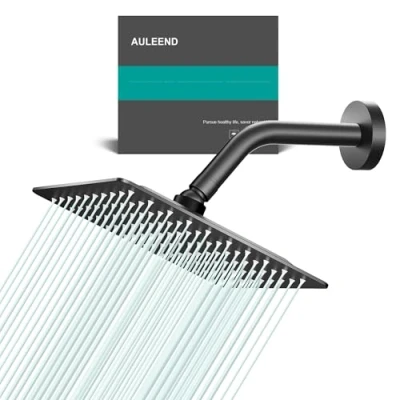Image of AULEEND Rain Shower Head Round Head, High Flow Stainless Steel Rainfall Pressure Design (Matte Black, 8 Inch)
