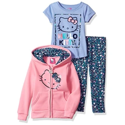Image of Hello Kitty Girls&#039; 3 Piece Zip up Hoodie Legging Set with T Shirt and Printed Leggings