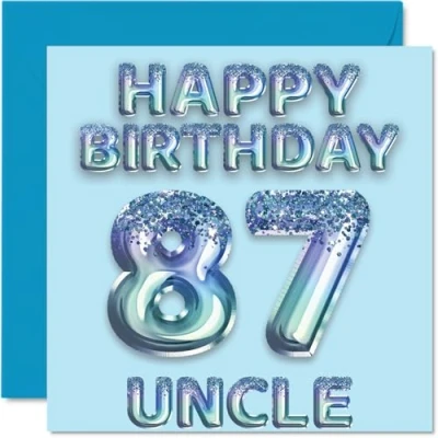Image of 87th Birthday Card for Uncle Blue Glitter Party Balloons Happy Cards 87 Year Old from Nephew Niece, 145mm x Bday Greeting Gift