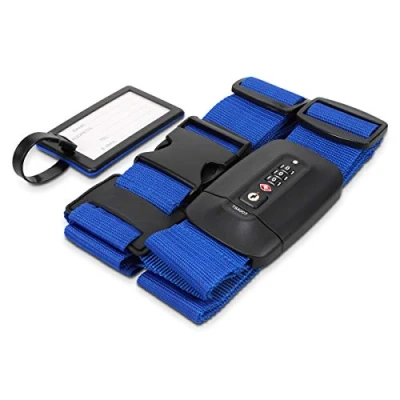 Image of Navaris TSA Luggage Strap Secure Adjustable for Suitcases with Combination Lock Lockable Cross Case Travel Belt ID Tag