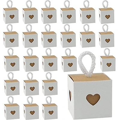 Image of Aieraczy 30 Pieces Kraft Paper Candy Box, Craft Gift Sweet Wedding Favour Boxes, Mini Small Retro Heart Dessert Wrapping Boxes for Birthday Party, Anniversary Decoration, Brown