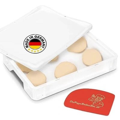 Image of RoyalFay® pizza ball box 30 x 40 8 cm with lid, plastic container, white for dough spatula, fermentation the fridge, stackable (1 1 lid)