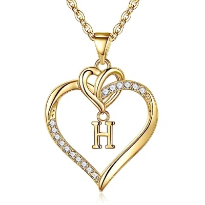 Image of TINGN Heart Necklaces for Women Girls, Cubic Zirconia Pendant Necklace 14K White Gold Plated Initial E Dainty Teen Girls Jewelry Gifts