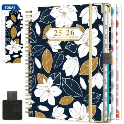 Image of Diary 2025 2026 Week to View A5 Academic July June (12 Months) Planner with Self adhesive pen loop, Ruler Bookmark &amp; Stickers (Black)