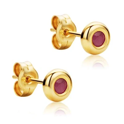 Image of Orovi Woman Studs Earrings 9 ct / 375 Yellow Gold and Ruby 0.09ct