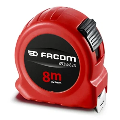 Image of Facom Red Series 8 m x 25 mm Tape Measure with Nylon Coating High Strength 893B.825Pb