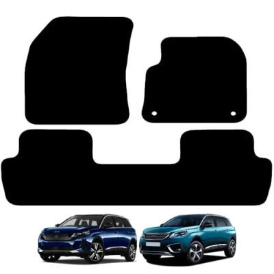 Image of Carsio Carpet Car Mats For Peugeot 5008 2017+ Onwards (Carpet) Tailored Fit Floor Mat Set Complete Accessory Black Custom Fitted All Weather, Anti Slip Backing &amp; Trim