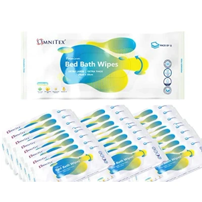 Image of 360x Omnitex Extra Thick Premium Bed Bath Wipes Microwaveable Large, Rinse Free Body Cleansing for Elderly Aloe Vera &amp; Vitamins Cleanse Protect Paraben Alcohol 30x12pk