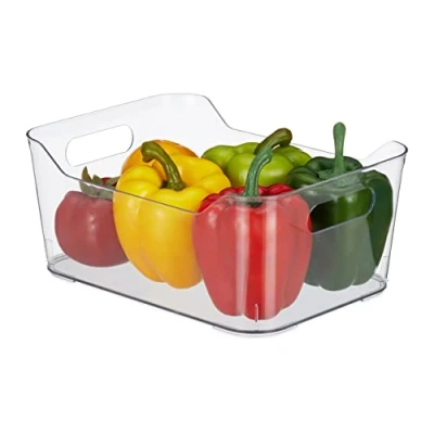 Image of Relaxdays Refrigerator Organiser, with Handles, Groceries Storage, Washable, HWD: 10.5 x 25 18cm, Plastic, Transparent