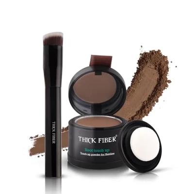 Image of THICK FIBER Root Touch Up Powder, Cover Hairline Powder for Thin Hair Water &amp; Sweat Resistant Loss Concealer Set with Thinning Women, Includes Brush (Auburn)