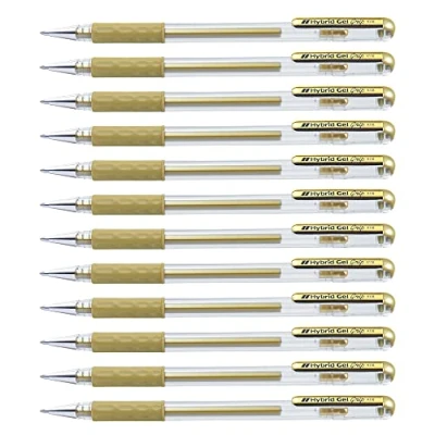 Image of Pentel 0.8mm Tip Hybrid Gel Metallic Comfortable Finger Grip Ink Pen Gold