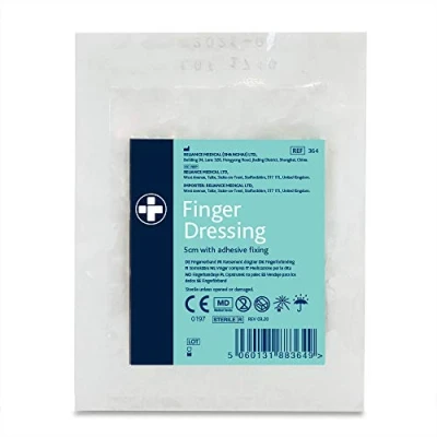 Image of Reliance Medical Large Finger Dressing with Adhesive Fixing Ideal for Cuts on Fingers, Extra Protection Than Plasters, Features Peelable Tab Sticky Patch, White (Pack of 10)