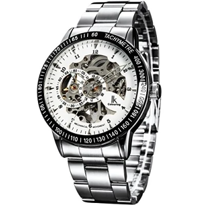 Image of Alienwork IK Automatic Watch Men Women Silver Stainless Steel Metal Strap White Skeleton
