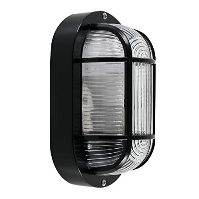 Image of MiniSun Modern Black Outdoor Garden Security Bulkhead Wall Light IP44 Rated Complete with a 10w LED GLS Bulb [6500K Cool White]