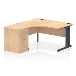 Image of Impulse 1400 LH Crescent Desk Maple Top Black Cable Managed 600 DH Ped