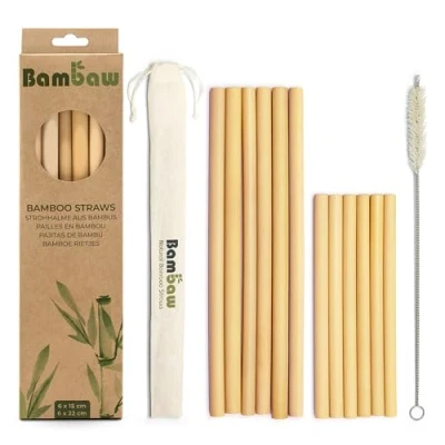 Image of Bambaw Reusable Bamboo Drinking Straws, Straw, Strong &amp; Durable, Cocktail Biodegradable Eco Friendly BPA Free, Pack of 6 Straws 15 cm 22