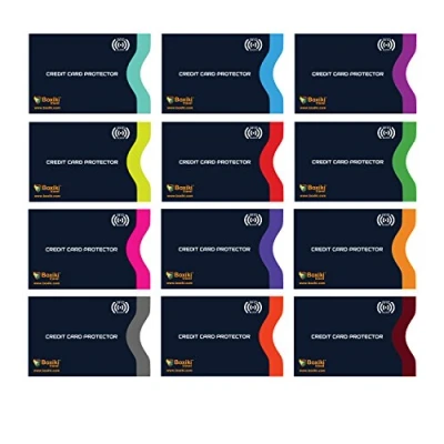 Image of Boxiki Travel RFID Blocking Sleeves, Set with Color Coding Identity Theft Prevention Envelopes of 12 Credit Card Sleeves (Navy Blue)