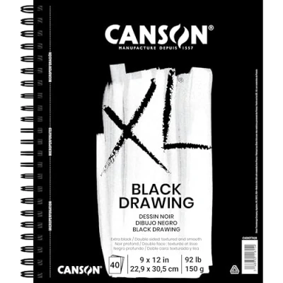 Image of Canson XL Series Black Drawing Paper for Pencil, Acrylic Marker, Opaque Inks, Gouache and Pastels, Side Wire, 92 Pound, 9 x 12 Inch, 40 Sheets, 9&quot; 12&quot;