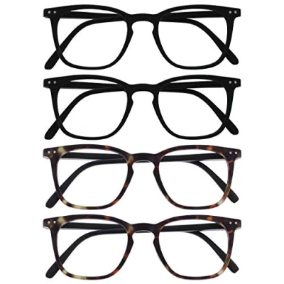 Image of OPULIZE Bex Reading Glasses 4 Pack Large Square Cool Designer Frame Spring Hinges Scratch Resistant Matt Black Brown Mens Womens RRRR64 1122 +2.00