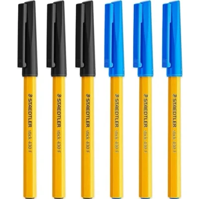 Image of STAEDTLER Fine 0.3mm 430 Stick Ballpoint Pens Writing Pen Smooth Black and Blue Ink (6)