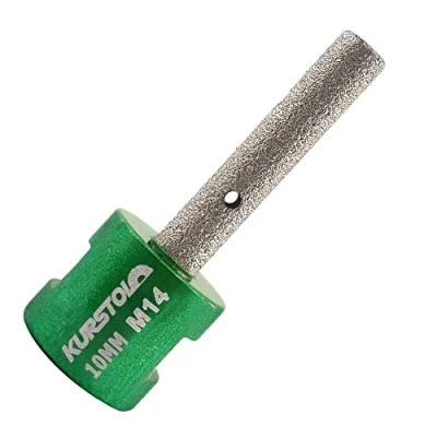 Image of KURSTOL Diamond Finger Milling Bit Drum Wheel Dia 10mmXM14 Thread for Enlarging Shaping Round Bevel Existing Hole of Porcelain,Hard Ceramic,Granite,Marble Flat