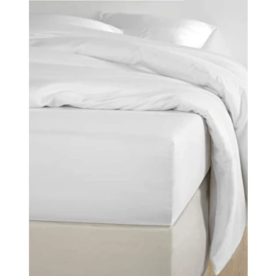 Image of De Witte Lietaer Olivia Quality Satin Fitted Sheet Cotton 160 x 200 cm H30 White/White