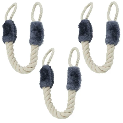 Image of Rope Door Stoppers, Set of 3, 60 cm Long, Handle Blocker, Protection for Kids &amp; Pets, Maritime, Beige/Grey Relaxdays