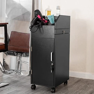 Image of Large Wooden Hairdresser Cart Lockable Trolley On Wheels Barber Hair Salon Spa Tattoo Utility