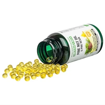 Image of Siberian Green Pine Nut Oil w/Pine Resin Capsules 200 Softgels Wild Harvested Siberia Altai Cold Pressed Unrefined