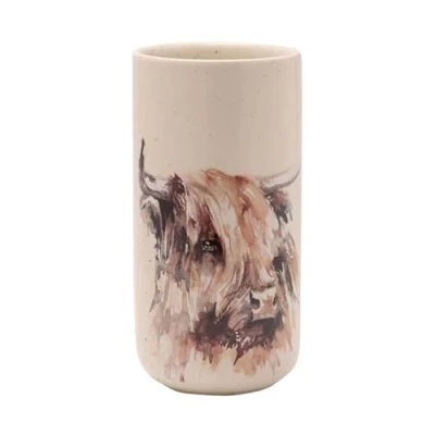Image of Widdop Tall Ceramic Vase Highland Cow with Speckled Effect by Meg Hawkins Lovely Gift Idea